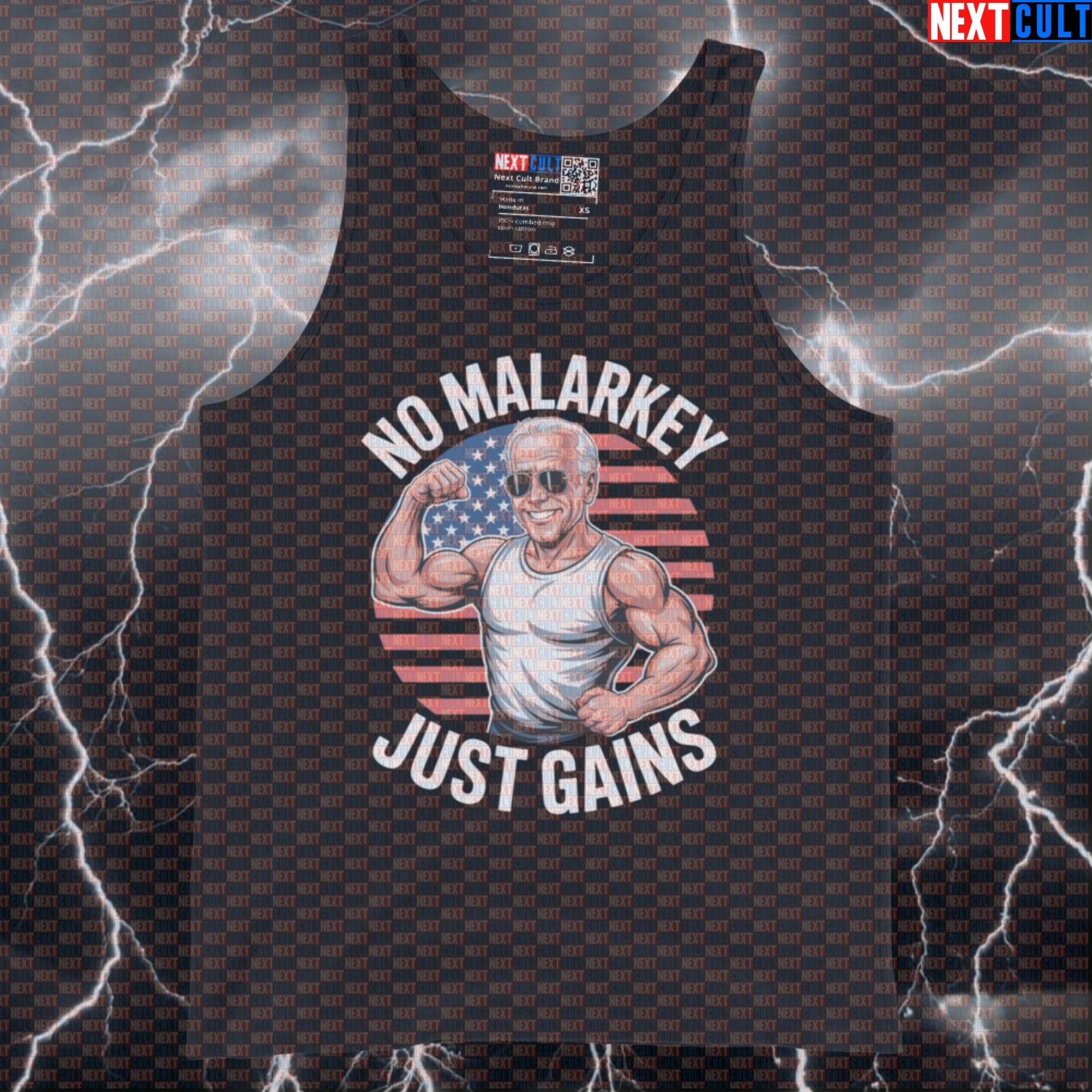 No Malarkey Just Gains Patriotic Gym Tank Top - Funny Joe Biden Meme Vest Muscle Shirt 4th of July Bodybuilding Fitness Gym Joe Biden Workout Next Cult Brand