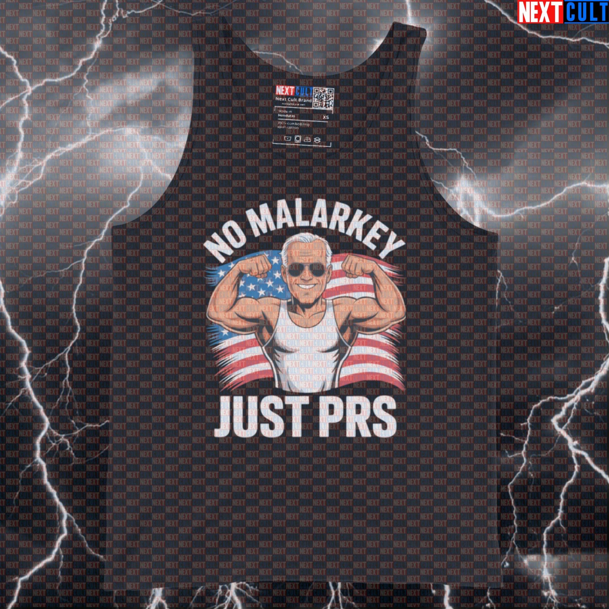 No Malarkey Just PRs Funny Gym Tank Top - Patriotic Joe Biden Workout Vest Muscle Shirt 4th of July Bodybuilding Fitness Gym Joe Biden Powerlifting Workout Next Cult Brand