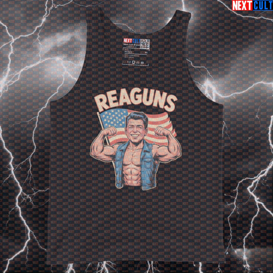 Reaguns Patriotic Funny Gym Tank Top - Reagan Meme Muscle Shirt Vest for USA Athletes Tank Tops 4th of July Bodybuilding Fitness Gym Workout Next Cult Brand