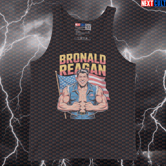 Funny Patriotic Gym Tank Top - Bronald Reagan Muscle Shirt Vest For USA Workout Gains Tank Tops 4th of July Bodybuilding Fitness Gym Workout Next Cult Brand
