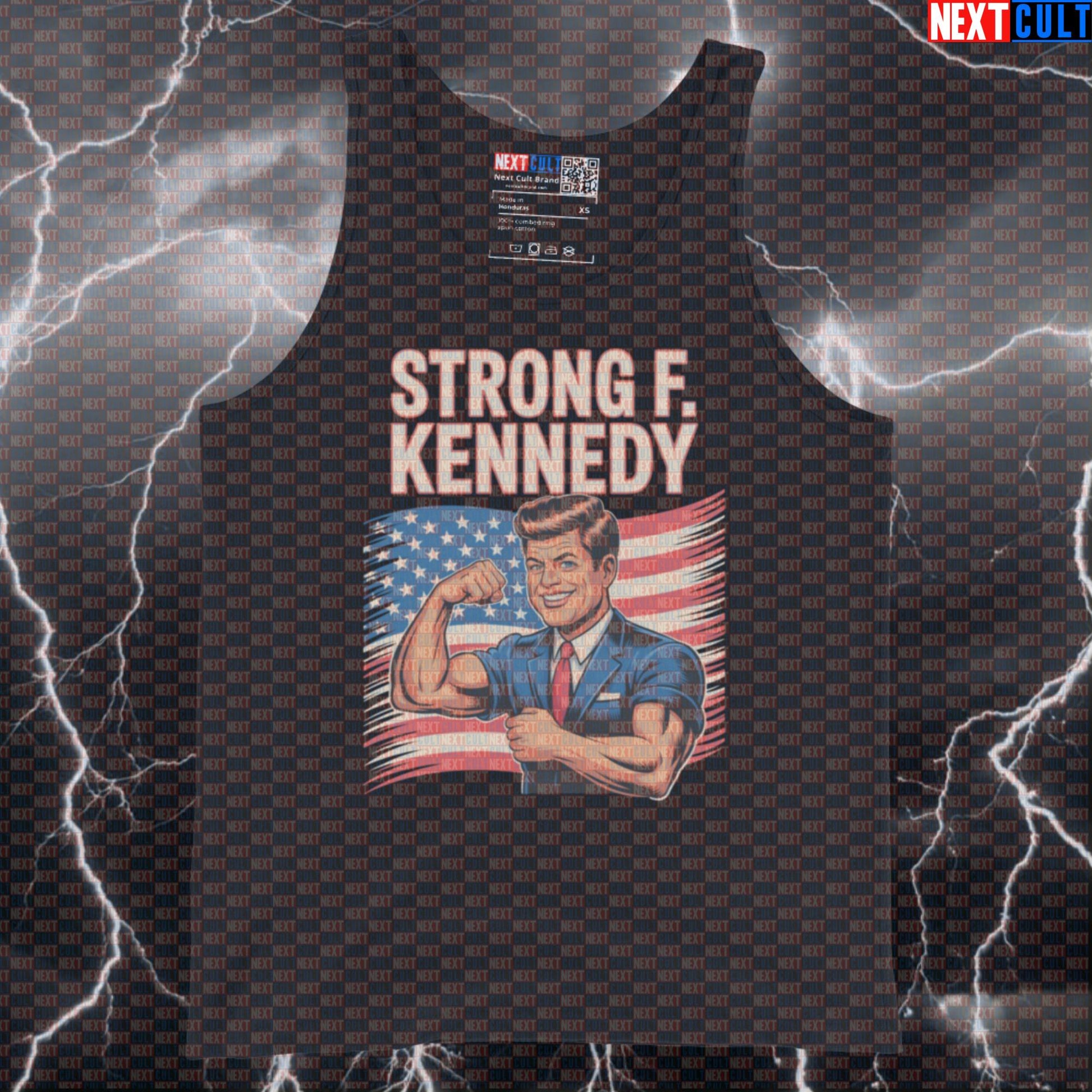 Strong F. Kennedy Patriotic Gym Tank Top - Funny JFK Muscle Shirt Vest for USA Workouts 4th of July Bodybuilding Fitness Gym JFK Powerlifting Workout Next Cult Brand