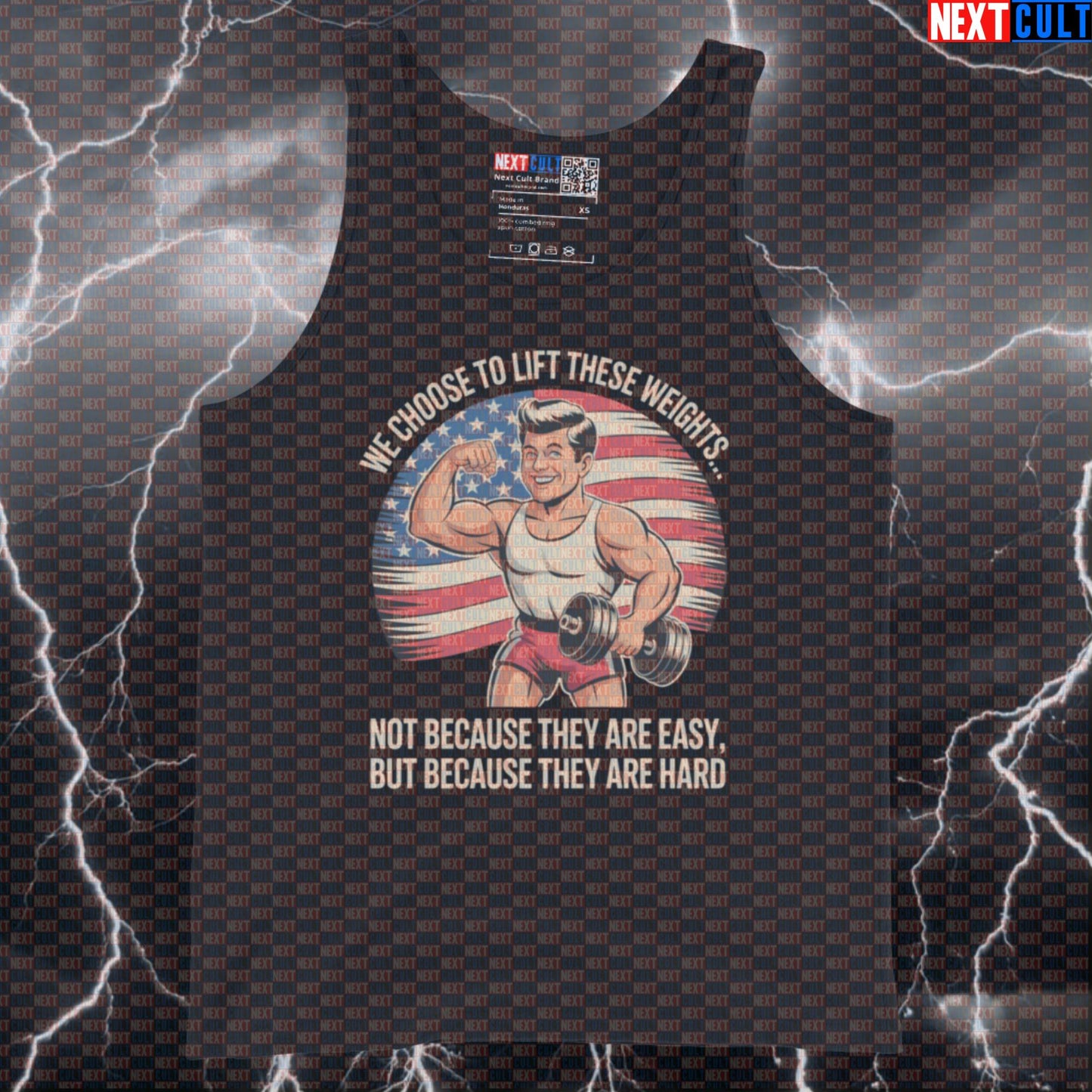 JFK We Choose To Lift Funny Gym Tank Top - Patriotic Workout Vest Muscle Shirt 4th of July Bodybuilding Fitness Gym JFK Powerlifting Workout Next Cult Brand