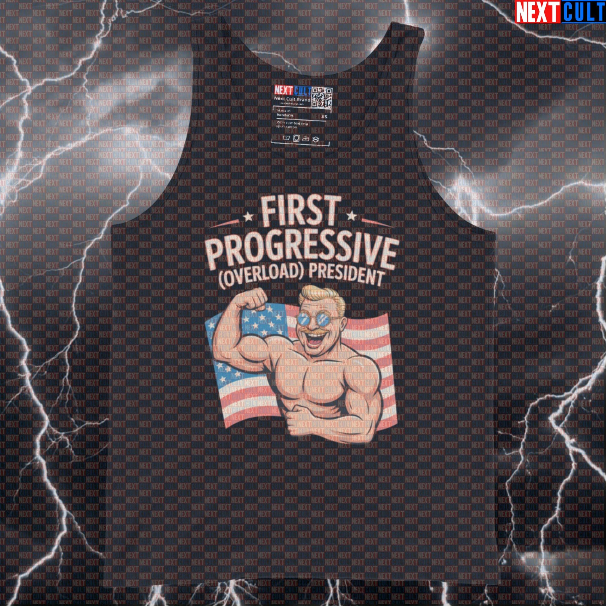 First Progressive Overload President Theodore Roosevelt Funny Gym Tank Top - Patriotic Workout Muscle Shirt Tank Tops Next Cult Brand