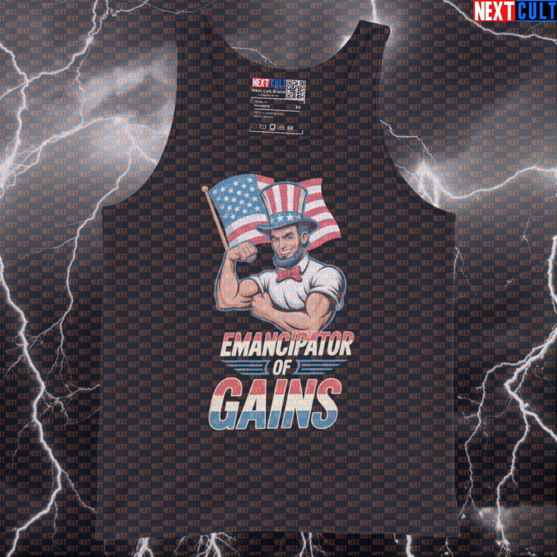 Funny Patriotic Gym Tank Top - Emancipator of Gains Abraham Lincoln Muscle Shirt for Workouts Tank Tops Next Cult Brand
