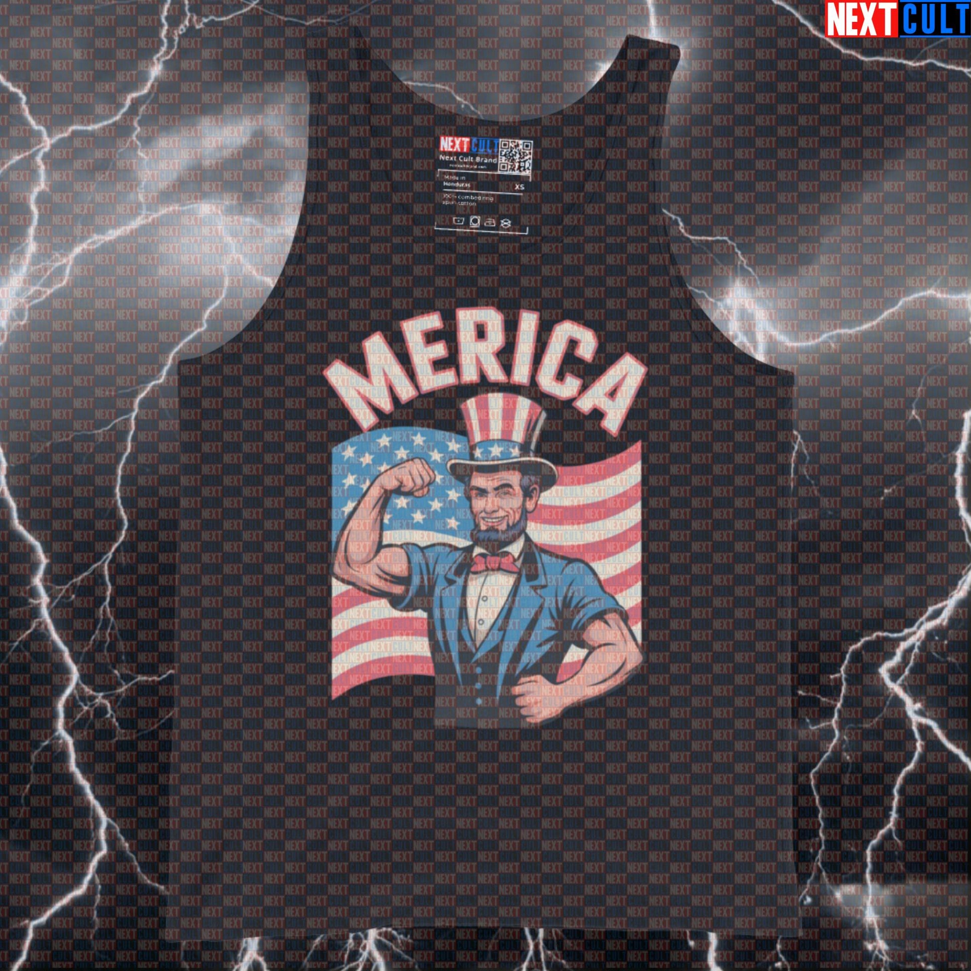 Merica Funny Abraham Lincoln 4th of July Gym Tank Top - Patriotic Workout Vest Muscle Shirt Tank Tops Next Cult Brand
