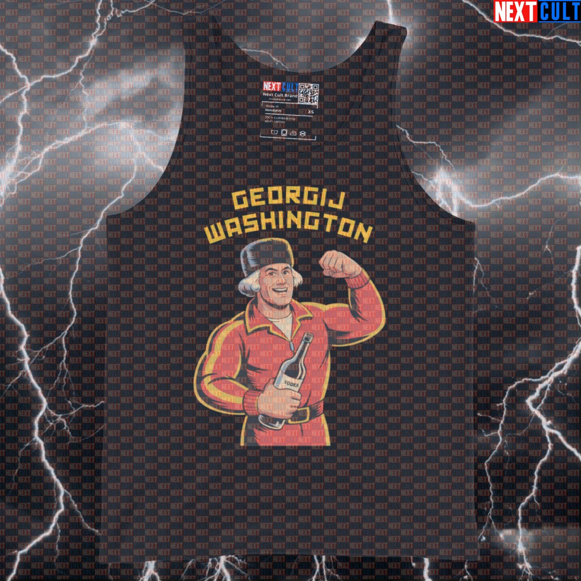 Funny Patriotic George Washington USSR Gym Tank Top - 4th of July Meme Vest Muscle Shirt Tank Tops 4th of July Fitness George Washington Gym Workout Next Cult Brand