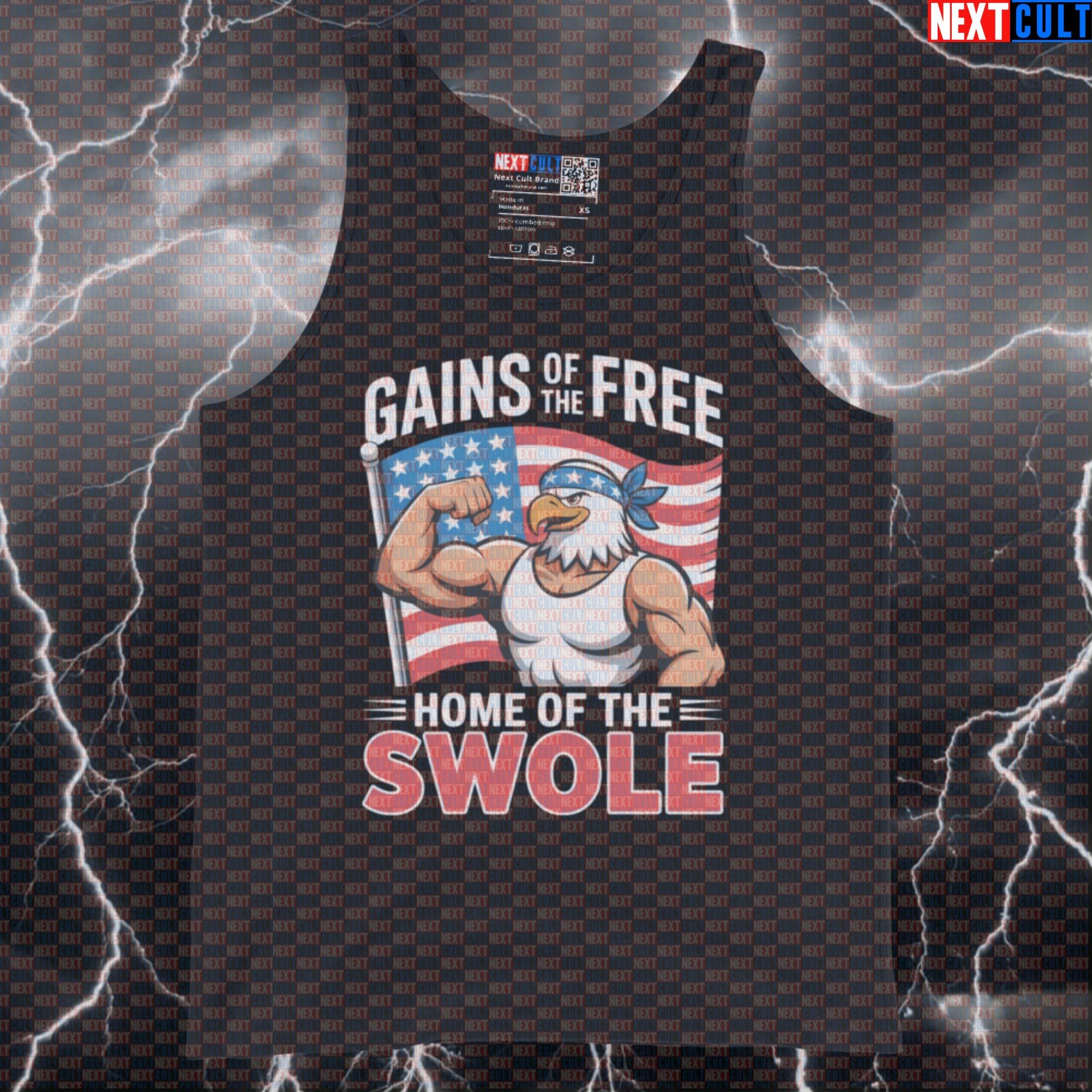 Gains of the Free Home of the Swole Patriotic Gym Tank Top - Funny 4th of July Muscle Shirt Vest Tank Tops 4th of July Bodybuilding Fitness Gym Workout Next Cult Brand