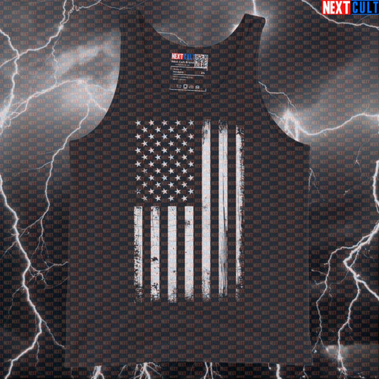 Distressed American Flag Funny 4th Of July Gym Tank Top - Patriotic Workout Vest Muscle Shirt Tank Tops 4th of July Fitness Gym Workout Next Cult Brand