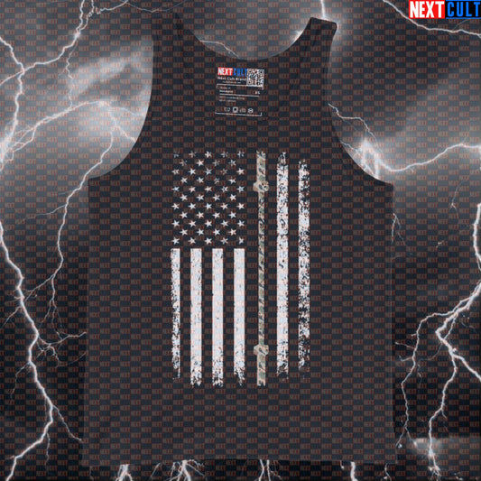 Thin Line Lifter Flag Camo Barbell Muscle Shirt | Patriotic Workout & Gym Tank Top Tank Tops 4th of July Fitness Gym Powerlifting Workout Next Cult Brand