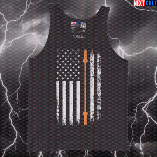 Muscle Tank with Thin Orange Line Barbell Flag | SAR Tribute Patriotic Gym Tank Top Tank Tops 4th of July Fitness Gym Powerlifting Workout Next Cult Brand