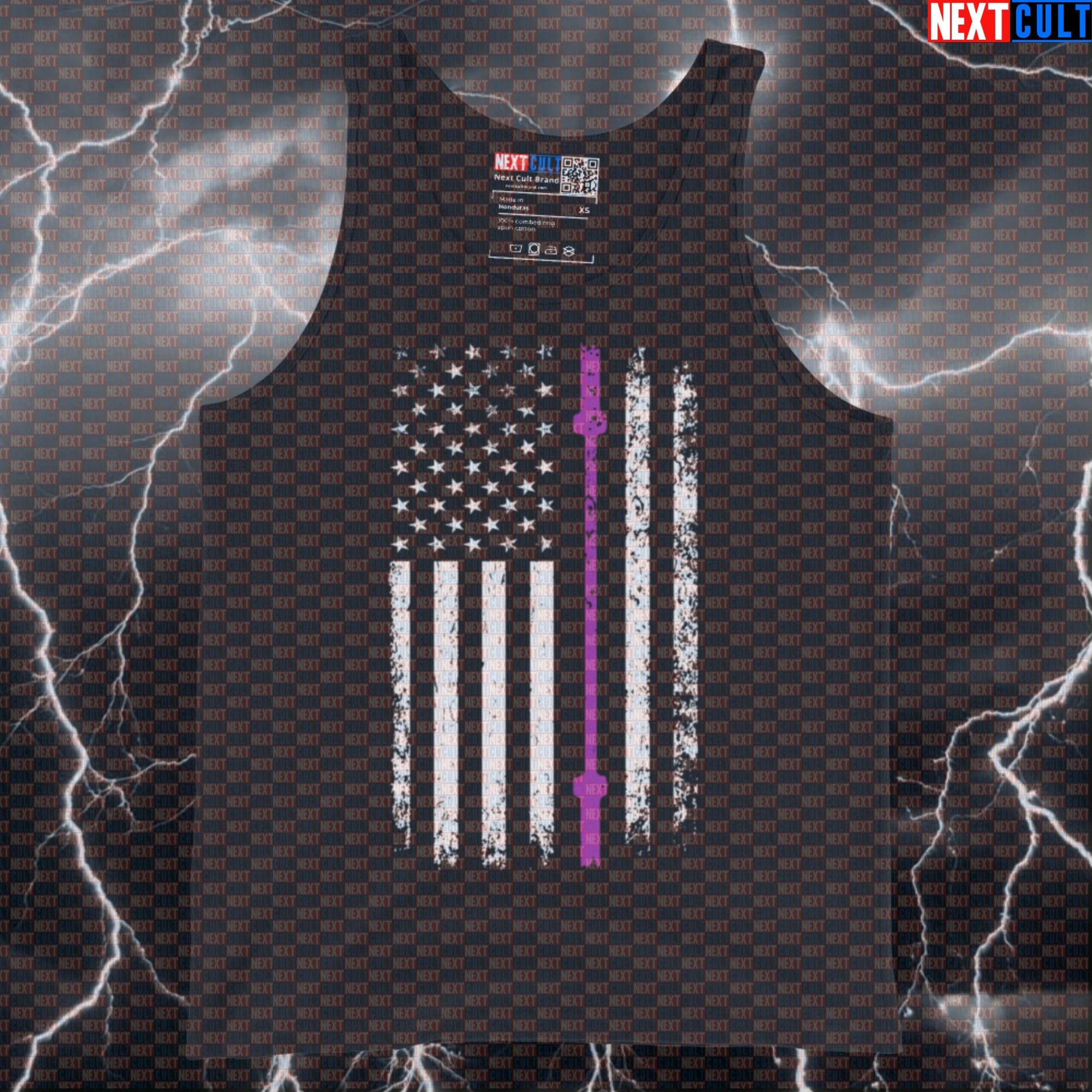 Thin Purple Line American Flag Gym Tank Top | Patriotic Muscle Shirt for Dispatchers Tank Tops 4th of July Fitness Gym Powerlifting Workout Next Cult Brand