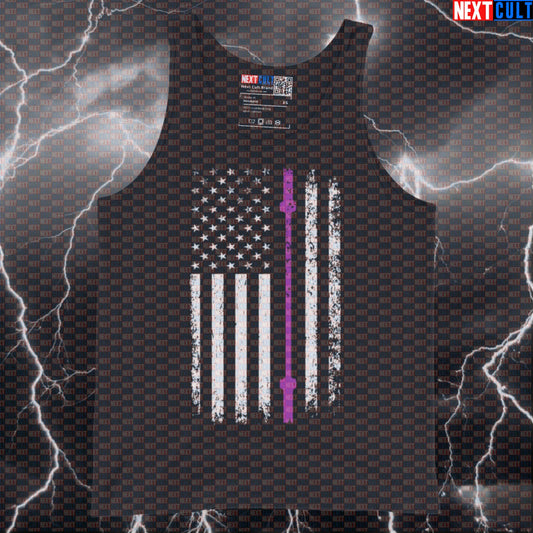 Thin Purple Line American Flag Gym Tank Top | Patriotic Muscle Shirt for Dispatchers Tank Tops 4th of July Fitness Gym Powerlifting Workout Next Cult Brand