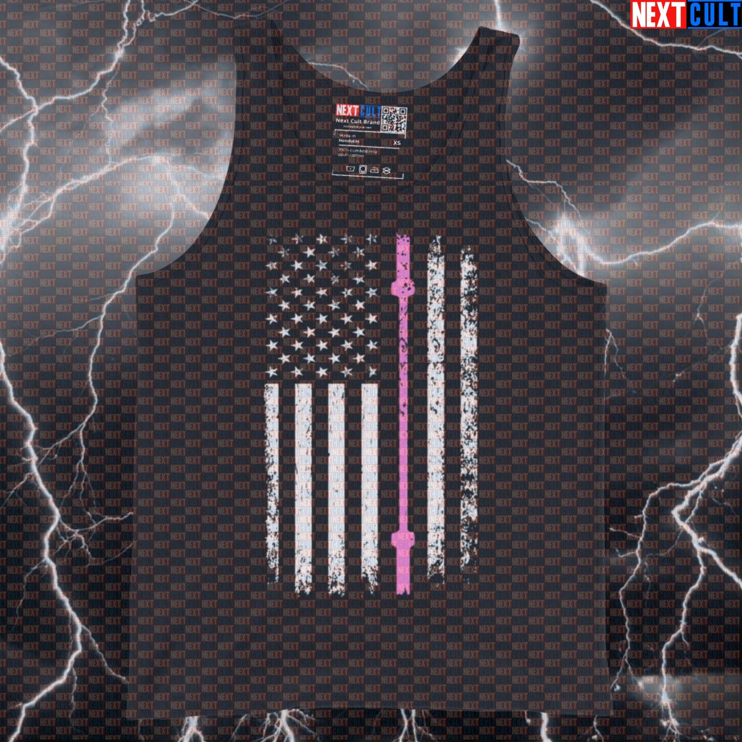 Thin Pink Line USA Flag Gym Tank Top | Breast Cancer Awareness Funny Workout Muscle Shirt Tank Tops 4th of July Fitness Gym Powerlifting Workout Next Cult Brand