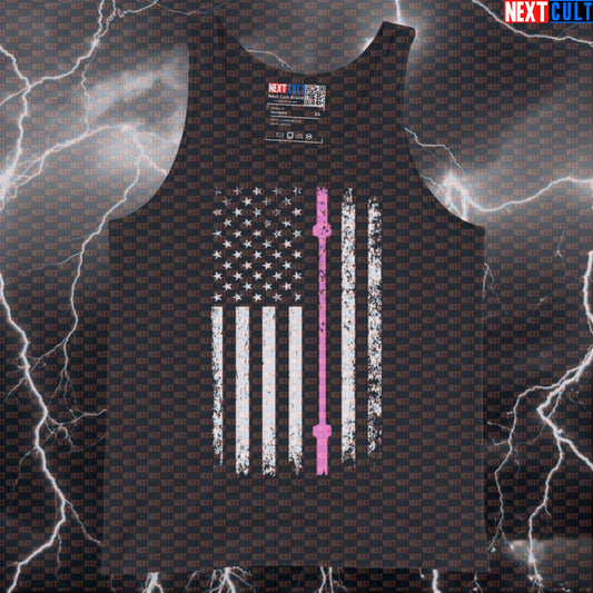 Thin Pink Line USA Flag Gym Tank Top | Breast Cancer Awareness Funny Workout Muscle Shirt Tank Tops 4th of July Fitness Gym Powerlifting Workout Next Cult Brand