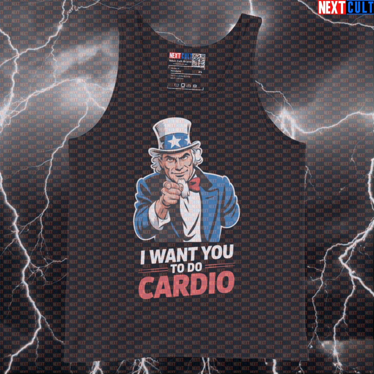 Funny Uncle Sam Gym Tank Top - I Want You To Do Cardio Patriotic Workout Vest Muscle Shirt 4th of July Cardio Fitness Gym Uncle Sam Workout Next Cult Brand