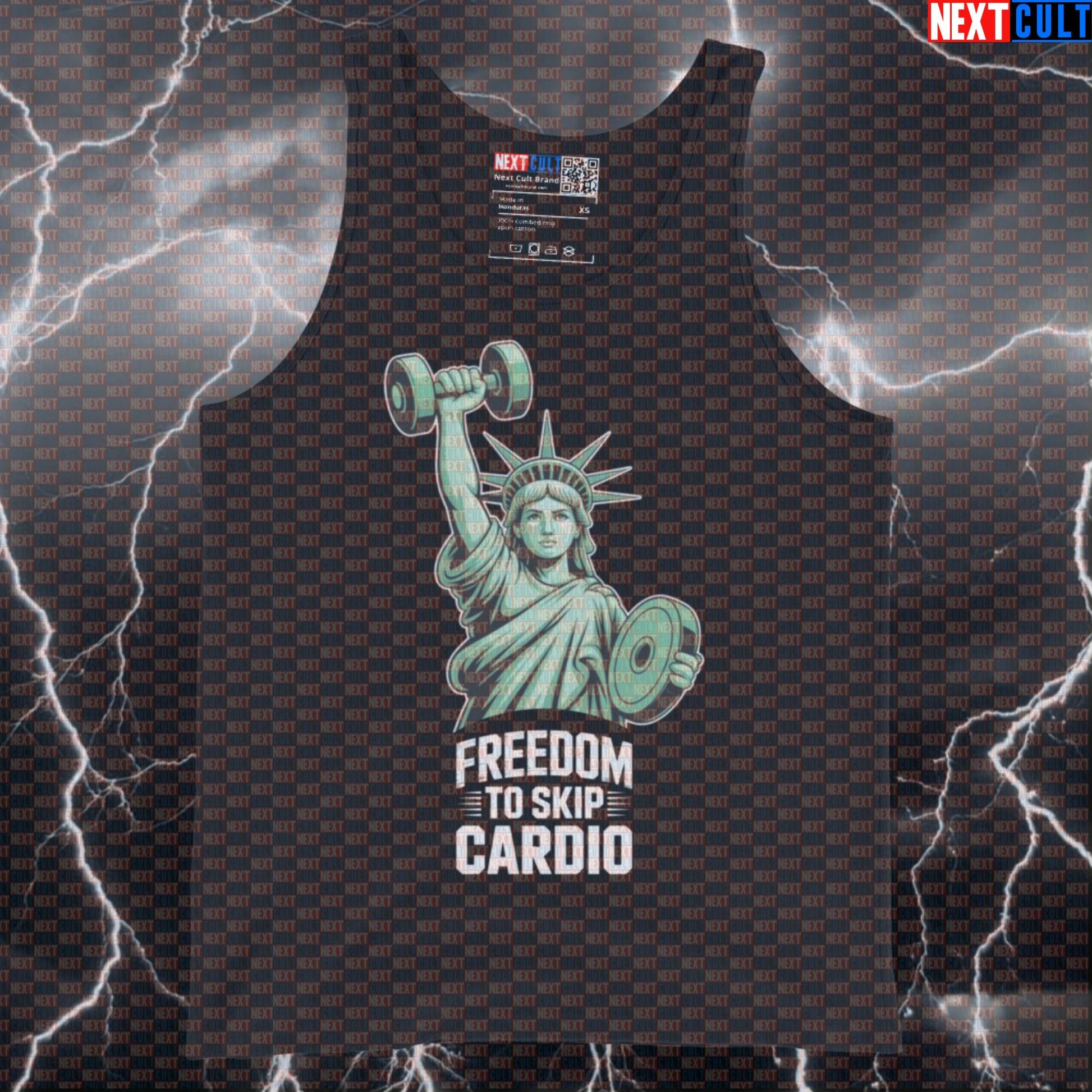 Freedom To Skip Cardio Patriotic Gym Tank Top - Funny Statue of Liberty Muscle Shirt Vest 4th of July Cardio Fitness Gym Statue of Liberty Workout Next Cult Brand