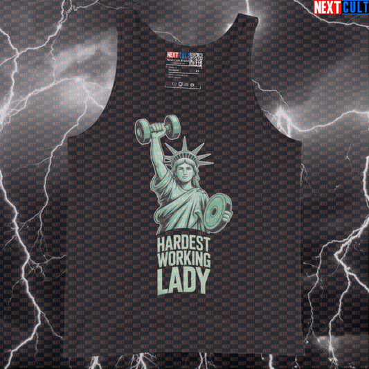 Hardest Working Lady Funny Gym Tank Top – Patriotic Statue of Liberty 4th of July Muscle Shirt 4th of July Bodybuilding Fitness Gym Statue of Liberty Workout Next Cult Brand