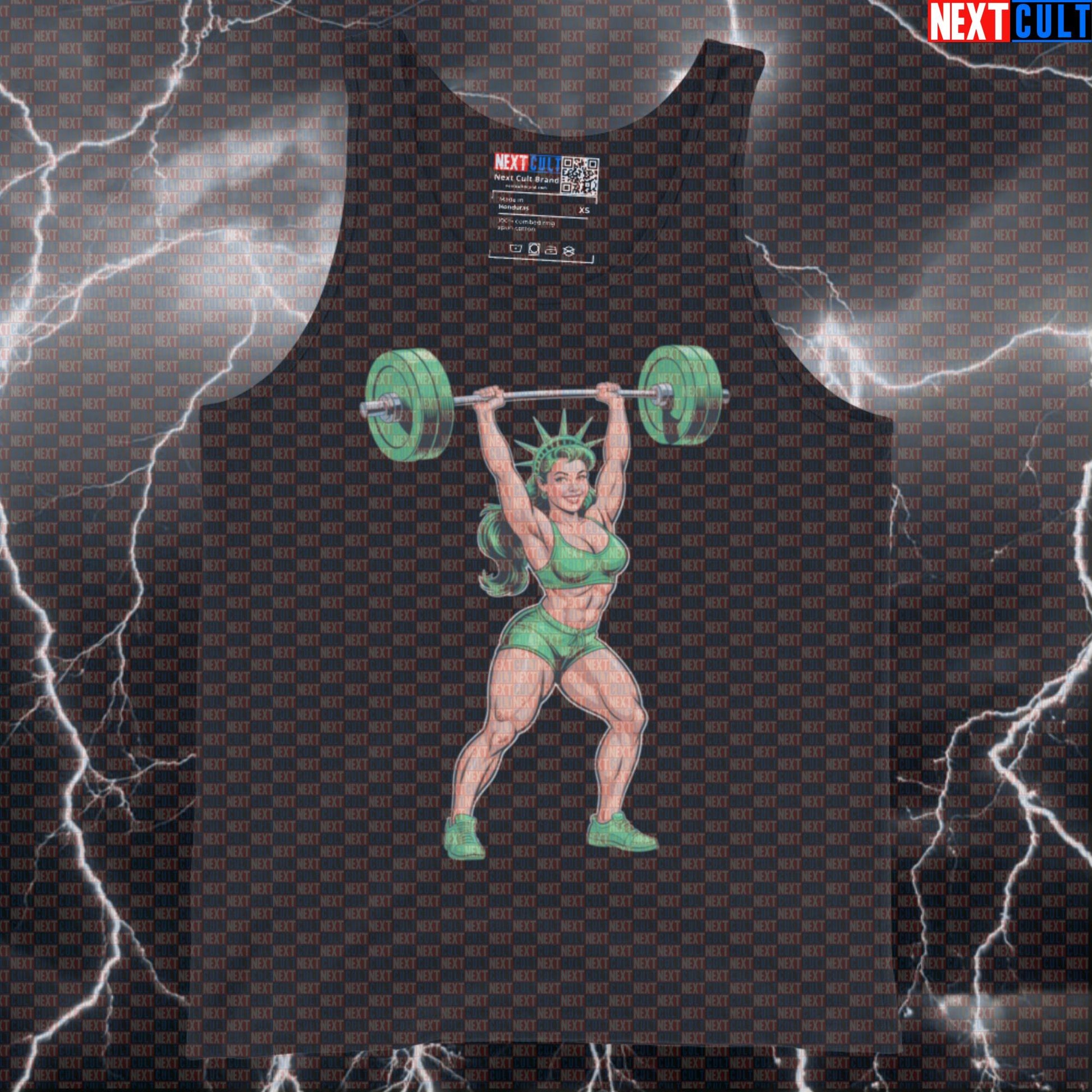Funny Patriotic Gym Tank Top - Statue of Liberty Clean & Jerk Vest Muscle Shirt For Olympic Lifting 4th of July Fitness Gym Statue of Liberty Workout Next Cult Brand