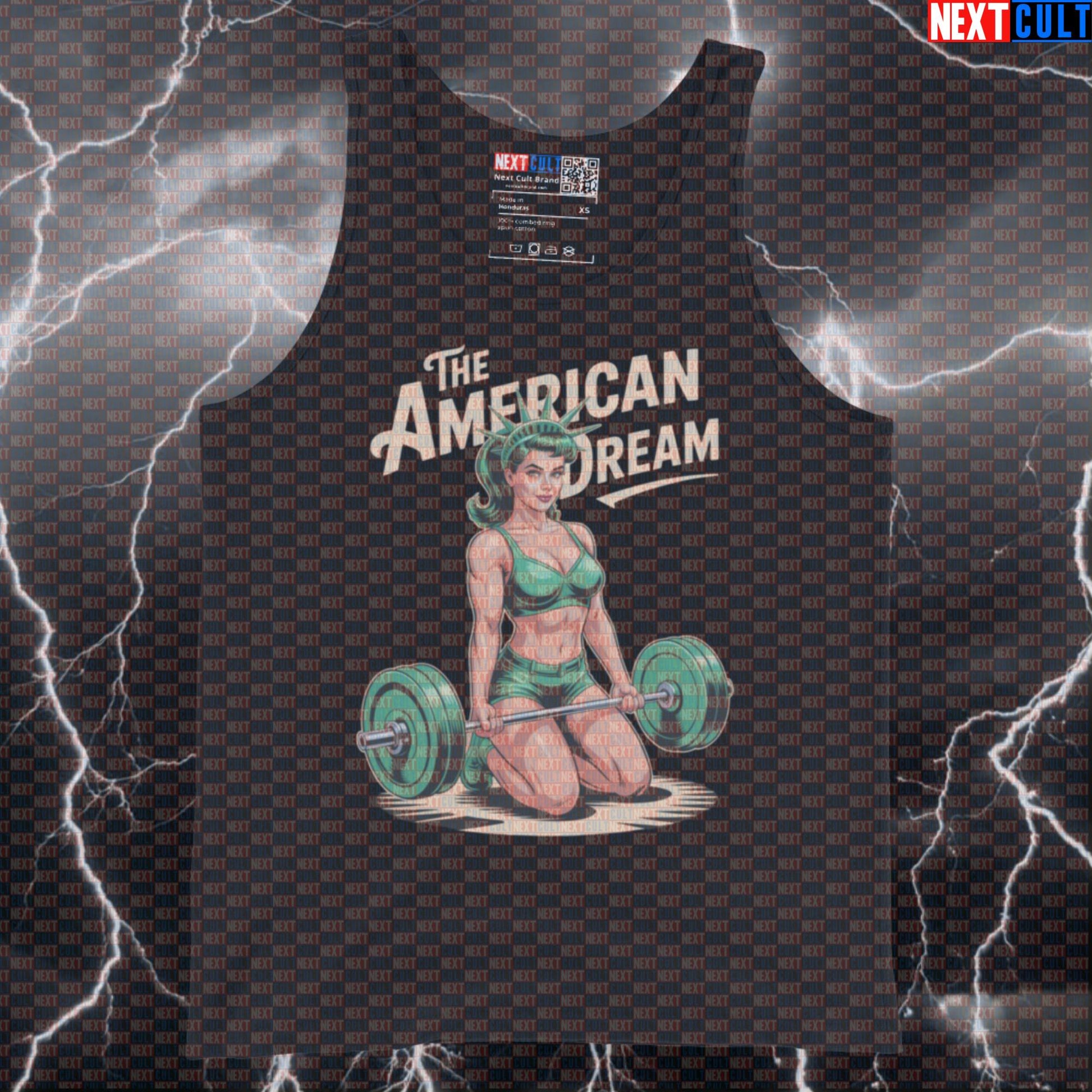 American Dream Funny Patriotic Gym Tank Top - 4th of July Statue of Liberty Meme Vest 4th of July Fitness Gym Leg Day Statue of Liberty Workout Next Cult Brand