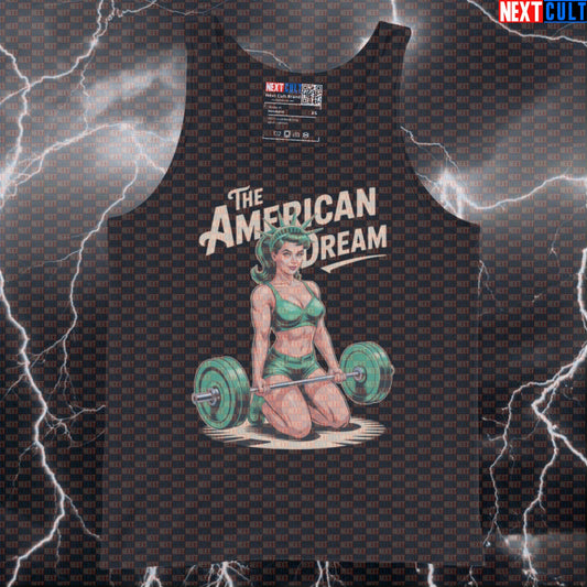 American Dream Funny Patriotic Gym Tank Top - 4th of July Statue of Liberty Meme Vest 4th of July Fitness Gym Leg Day Statue of Liberty Workout Next Cult Brand