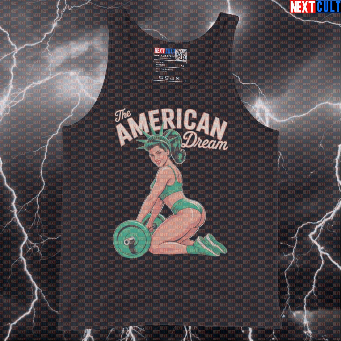 American Dream Lady Funny Gym Tank Top - 4th of July Patriotic Statue of Liberty Vest Muscle Shirt 4th of July Fitness Gym Leg Day Statue of Liberty Workout Next Cult Brand