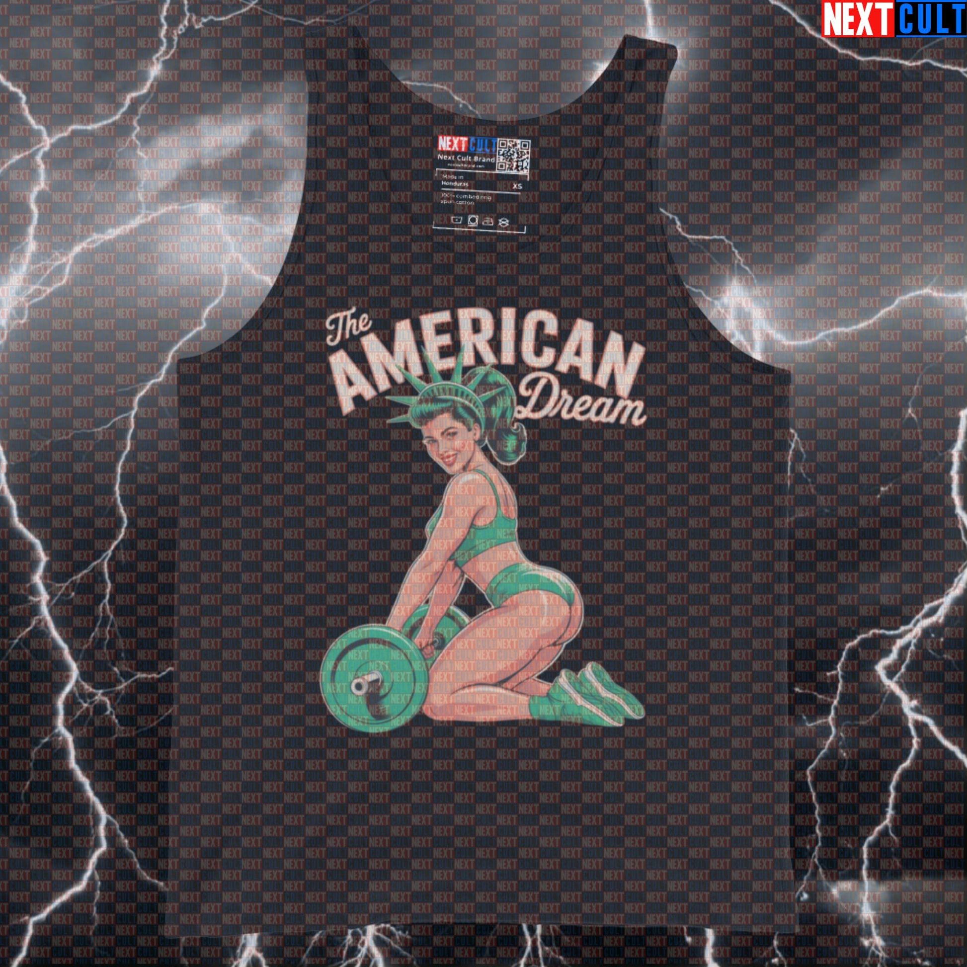 American Dream Lady Funny Gym Tank Top - 4th of July Patriotic Statue of Liberty Vest Muscle Shirt 4th of July Fitness Gym Leg Day Statue of Liberty Workout Next Cult Brand