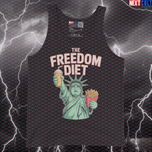 Funny Patriotic Gym Tank Top - Fat Statue of Liberty Freedom Diet Vest For 4th of July Workouts 4th of July Fast Food Fitness Gym Statue of Liberty Workout Next Cult Brand