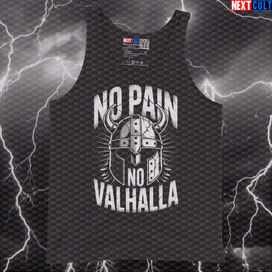 No Pain No Valhalla Funny Gym Tank Top - Viking Workout Vest Norse Muscle Shirt For Lifters Bodybuilding Fitness Gym Vikings Workout Next Cult Brand