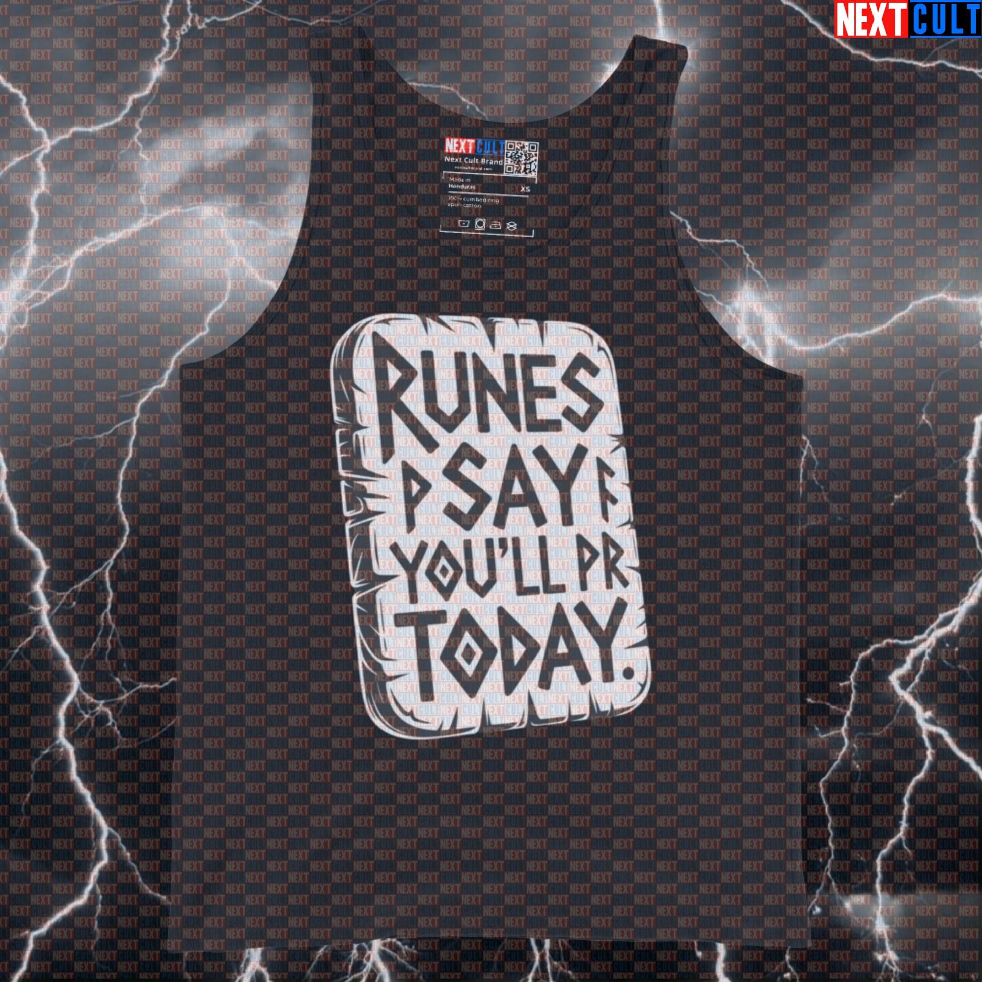 Funny Viking Gym Tank Top – Runes Say You'll PR Today Norse Workout Muscle Shirt Bodybuilding Fitness Gym Powerlifting Vikings Workout Next Cult Brand