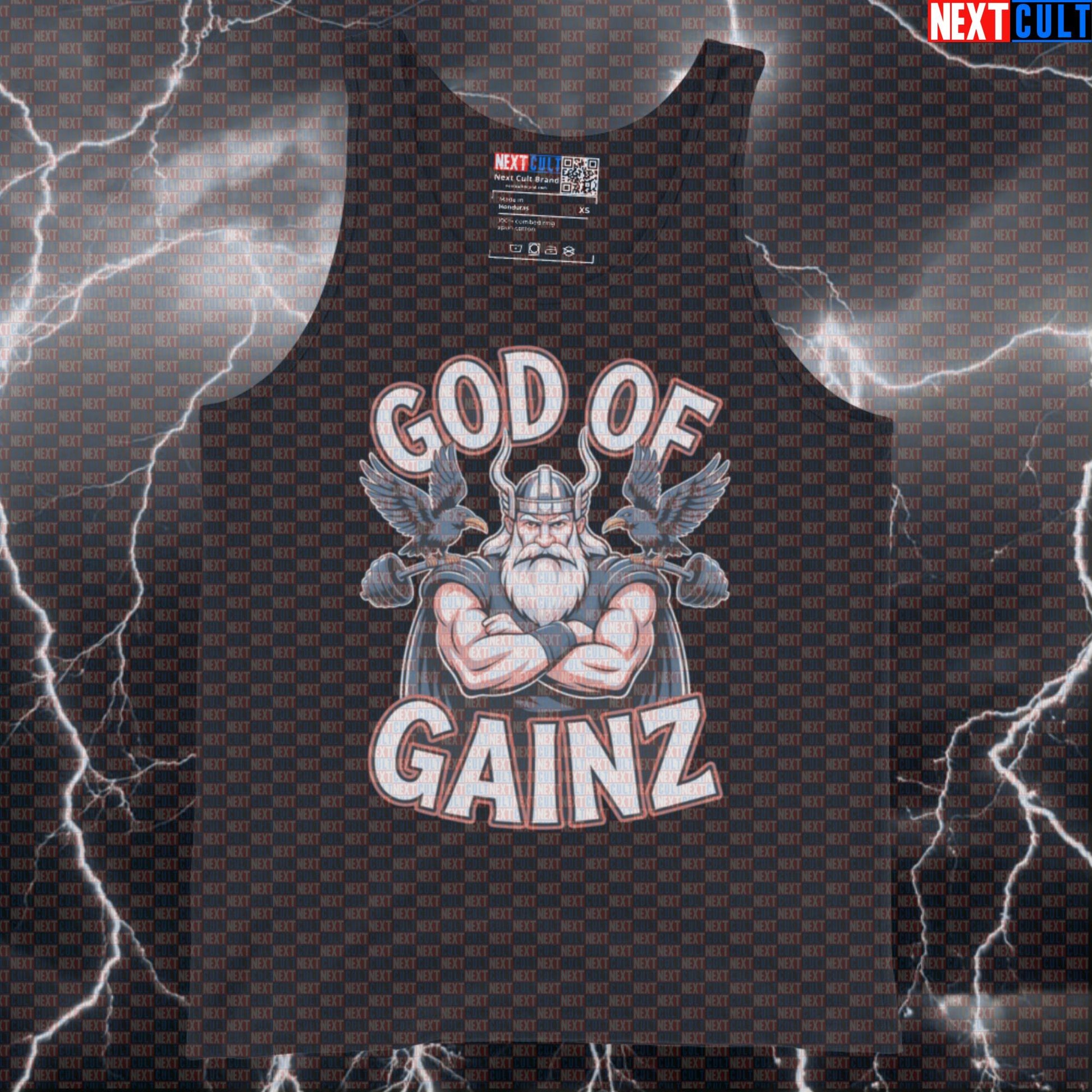 God of Gainz Funny Gym Tank Top - Viking Norse Workout Vest Muscle Shirt for Lifters Tank Tops Bodybuilding Fitness Gym Vikings Workout Next Cult Brand