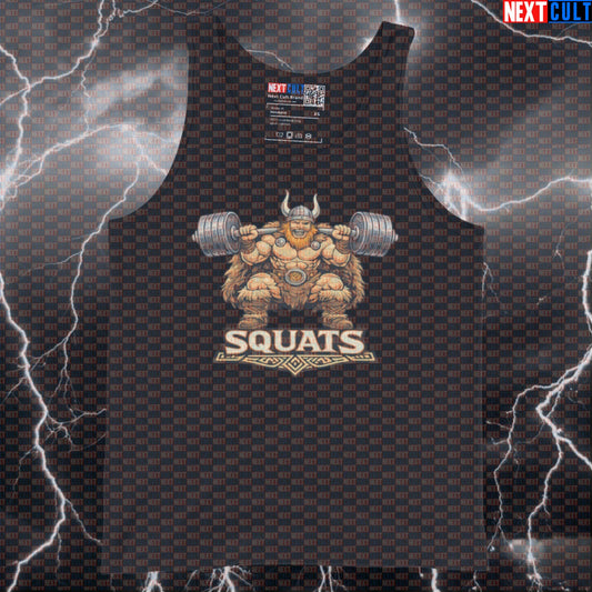 Viking Squats Funny Gym Tank Top - Norse Workout Meme Vest Muscle Shirt For Lifters Bodybuilding Fitness Gym Leg Day Powerlifting Vikings Workout Next Cult Brand