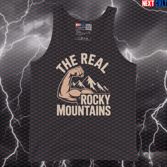 The Real Rocky Mountains Funny Gym Tank Top - Bicep Mountain Meme Vest Muscle Shirt Tank Tops Next Cult Brand