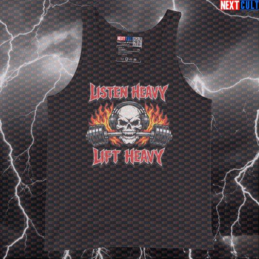 Listen Heavy Lift Heavy Gym Tank Top | Heavy Metal Workout Vest For Bodybuilding & Fitness Tank Tops Next Cult Brand
