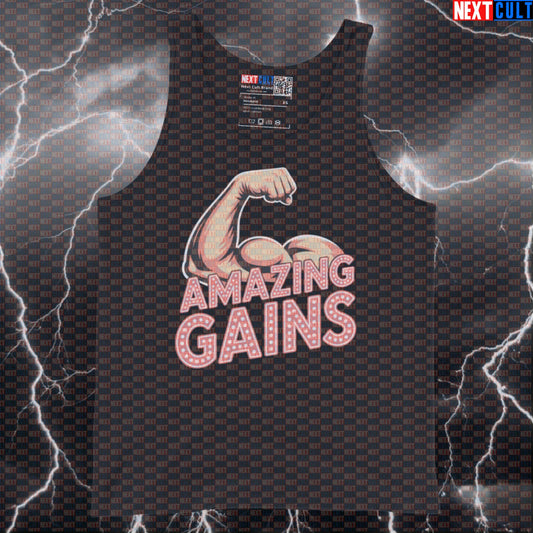 Amazing Gains Funny Gym Tank Top - Elvis Presley Rock & Roll Vest Muscle Shirt For Athletes Tank Tops Bodybuilding Elvis Presley Fitness Gym Rock Music Workout Next Cult Brand