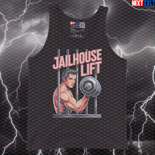 Jailhouse Lift Funny Gym Tank Top - Elvis Presley Rock & Roll Workout Vest Muscle Shirt Tank Tops Bodybuilding Elvis Presley Fitness Gym Rock Music Workout Next Cult Brand