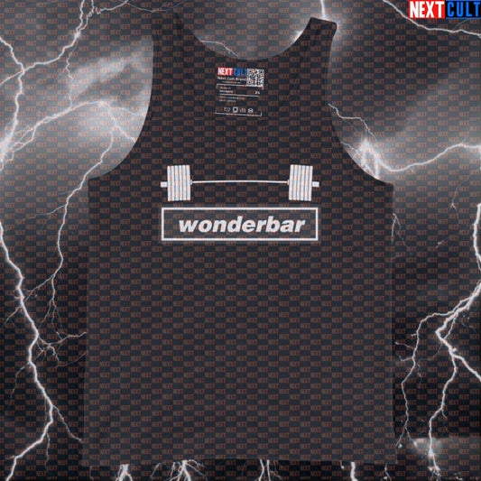 Wonderbar Muscle Tank Top | Funny Gym Workout Vest with Oasis Barbell Parody Design Tank Tops Bodybuilding Fitness Gym Oasis Powerlifting Rock Music Workout Next Cult Brand