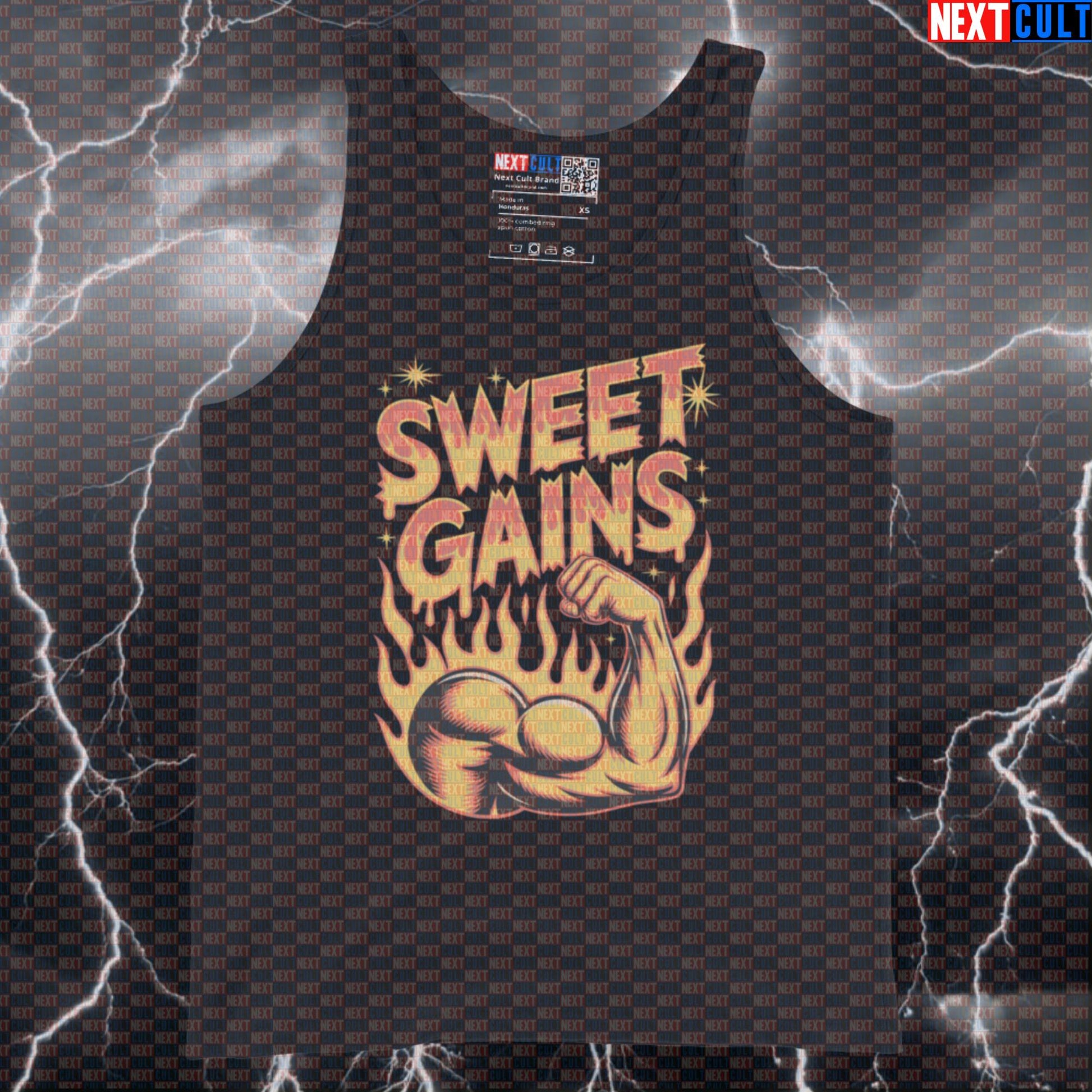 Funny Gym Tank Top | Sweet Gains Workout Vest Muscle Shirt for Lifters & Fitness Meme Enthusiasts Tank Tops Aerosmith Bodybuilding Fitness Gym Rock Music Workout Next Cult Brand