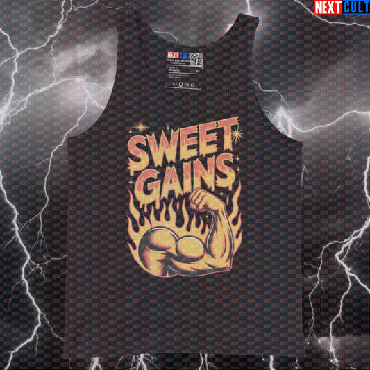 Funny Gym Tank Top | Sweet Gains Workout Vest Muscle Shirt for Lifters & Fitness Meme Enthusiasts Tank Tops Aerosmith Bodybuilding Fitness Gym Rock Music Workout Next Cult Brand