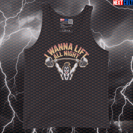 I Wanna Lift All Night Funny Gym Tank Top - KISS Inspired Workout Vest Muscle Shirt Tank Tops Bodybuilding Fitness Gym KISS Powerlifting Rock Music Workout Next Cult Brand