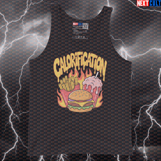 Calorification Funny Gym Tank Top - Red Hot Chili Peppers Meme Vest Muscle Shirt for Bulking Tank Tops Bodybuilding Bulking Fast Food Fitness Gym Red Hot Chili Peppers Rock Music Workout Next Cult Brand