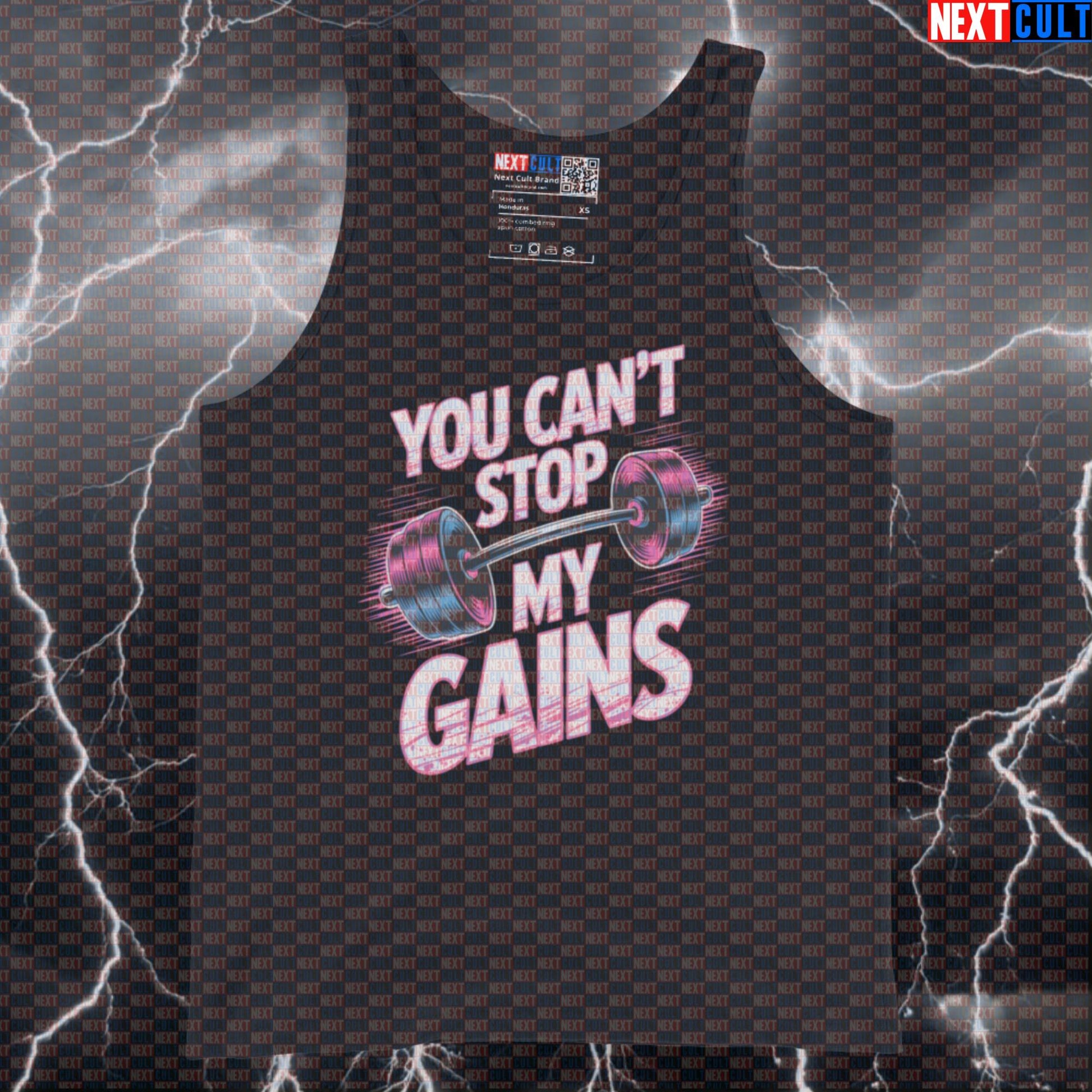 You Can't Stop My Gains Funny Gym Tank Top - Heavy Metal Muscle Shirt Twisted Sister Meme Vest Tank Tops Bodybuilding Fitness Gym Rock Music Twisted Sister Workout Next Cult Brand