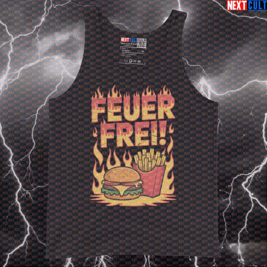 Feur Frei Funny Gym Tank Top - Rammstein Workout Vest Muscle Shirt For Lifters Tank Tops Bodybuilding Bulking Fast Food Fitness Gym Rammstein Rock Music Workout Next Cult Brand