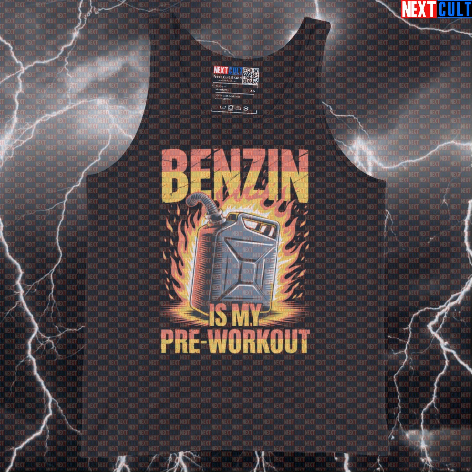 Benzin Is My Preworkout Funny Gym Tank Top - Rammstein Fuel Vest Muscle Shirt Tank Tops Bodybuilding Fitness Gym Rammstein Rock Music Workout Next Cult Brand