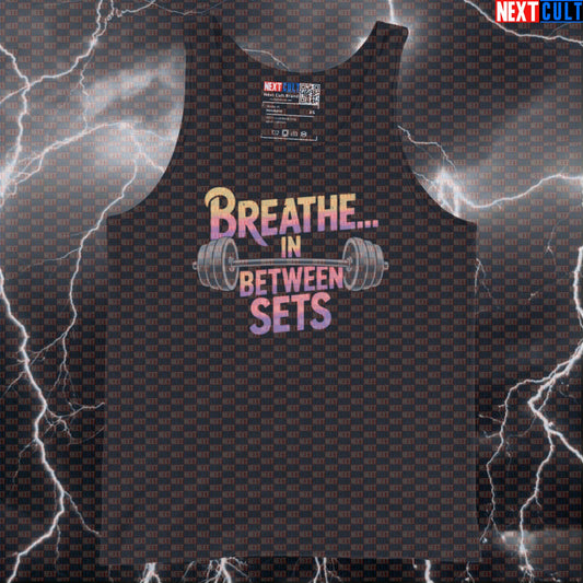 Breathe In Between Sets Funny Gym Tank Top - Pink Floyd Meme Vest Muscle Shirt For Lifters Tank Tops Bodybuilding Fitness Gym Pink Floyd Powerlifting Rock Music Workout Next Cult Brand
