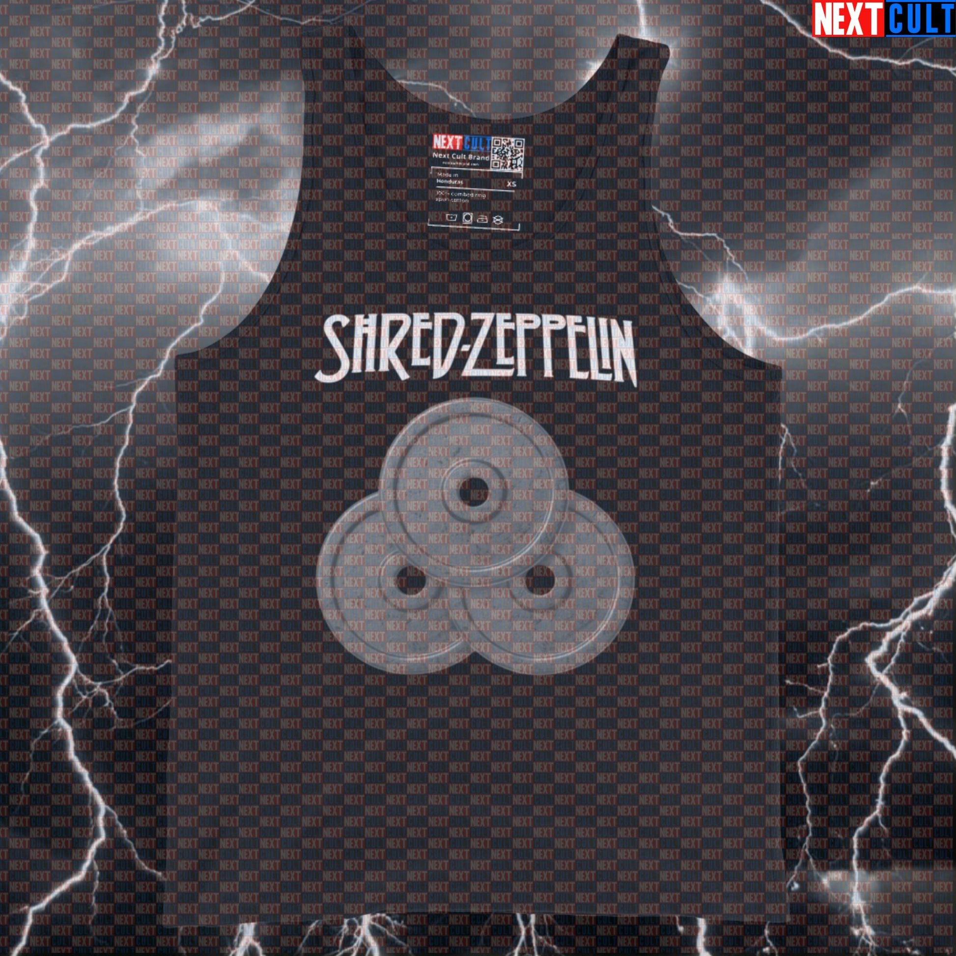 Shred Zeppelin Funny Gym Tank Top - Led Zeppelin Weight Plates Vest Muscle Shirt Tank Tops Bodybuilding Fitness Gym Led Zeppelin Powerlifting Rock Music Workout Next Cult Brand