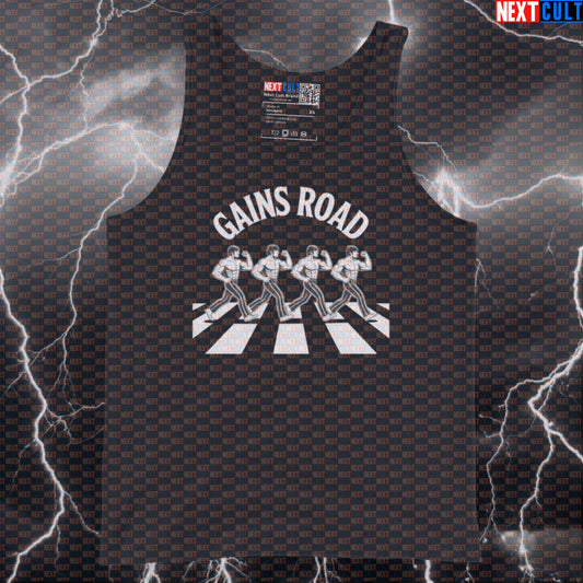 Gains Road Beatles Funny Gym Tank Top - Abbey Road Parody Vest Muscle Shirt For Lifters Tank Tops Bodybuilding Fitness Gym Rock Music The Beatles Workout Next Cult Brand