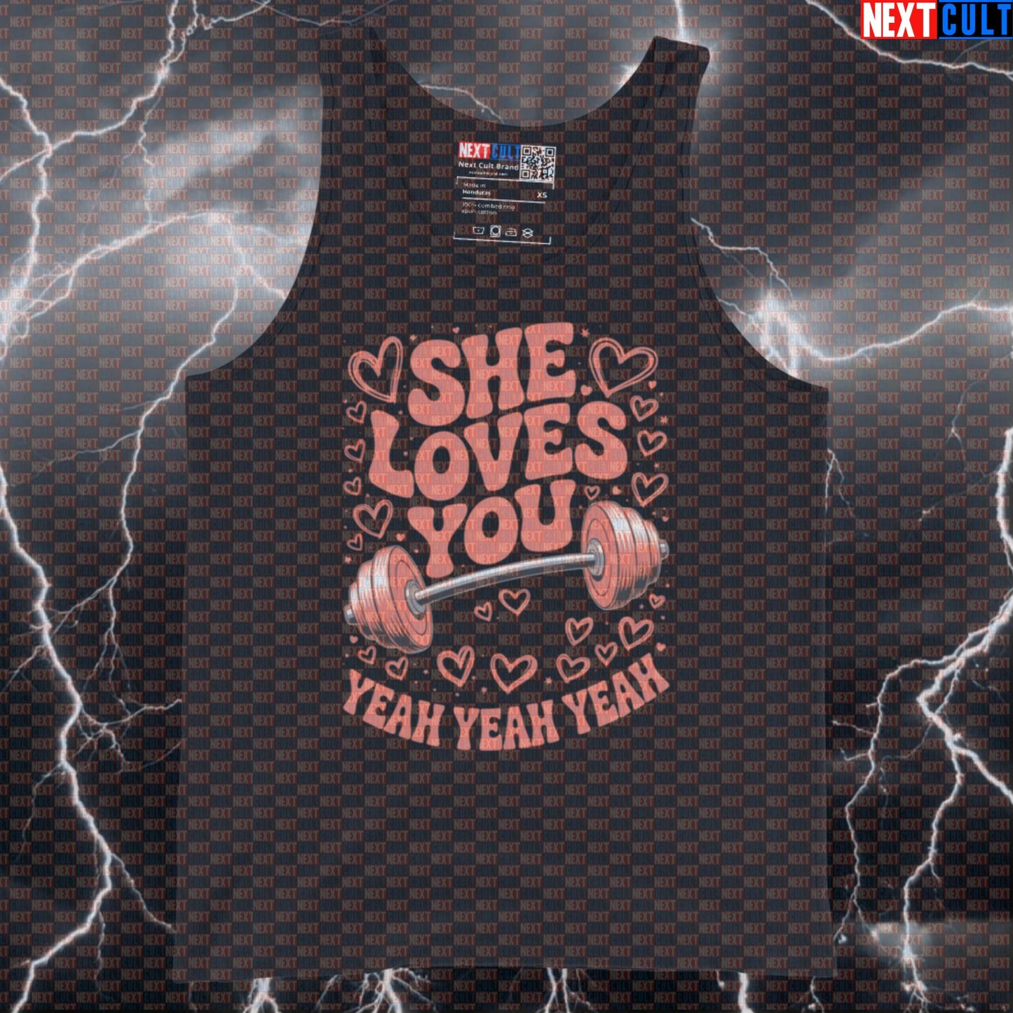 She Loves You Yeah Yeah Yeah Funny Gym Tank Top - Beatles Gymbro Meme Vest Muscle Shirt Tank Tops Bodybuilding Fitness Gym Powerlifting Rock Music The Beatles Valentine's Day Workout Next Cult Brand