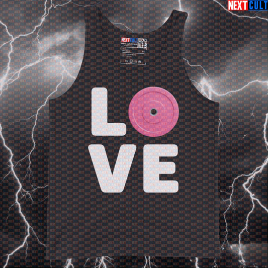 Funny Valentine's Day Gym Tank Top - I Love Lifting Pink Bumper Plate Muscle Shirt Athletic Top Tank Tops Bodybuilding Fitness Gym Powerlifting Valentine's Day Workout Next Cult Brand