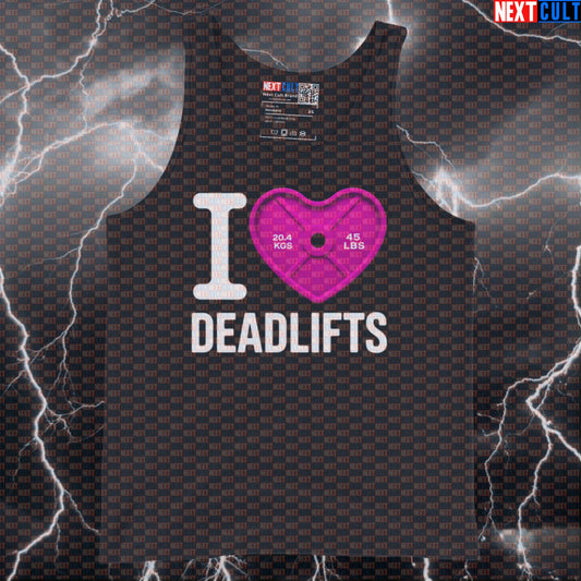 I Love Deadlifts Muscle Tank Top | Pink Heart Weight Plate Funny Gym Vest for Lifters Tank Tops Bodybuilding Fitness Gym Leg Day Powerlifting Valentine's Day Workout Next Cult Brand