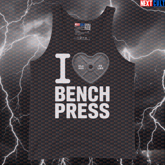 I Love Bench Press Muscle Tank Top | Heart Plate Gym Vest for Chest Training & Bench Day Tank Tops Bodybuilding Fitness Gym Powerlifting Valentine's Day Workout Next Cult Brand